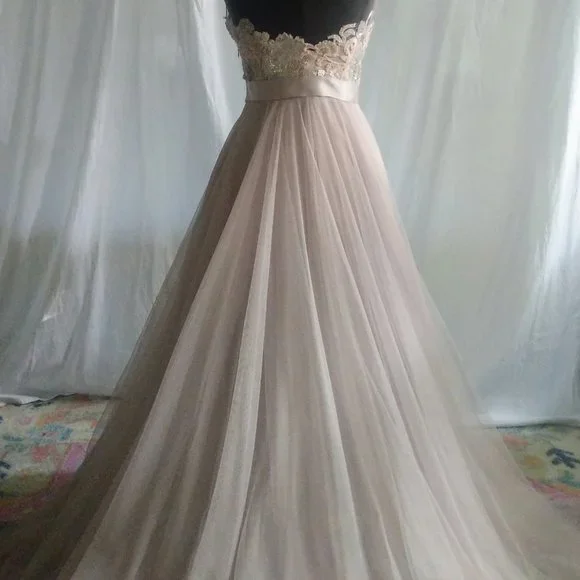 Breathtaking Blush Pink Ivory Watters & Watters Ball Gown Size 0 - Picture 3 of 4